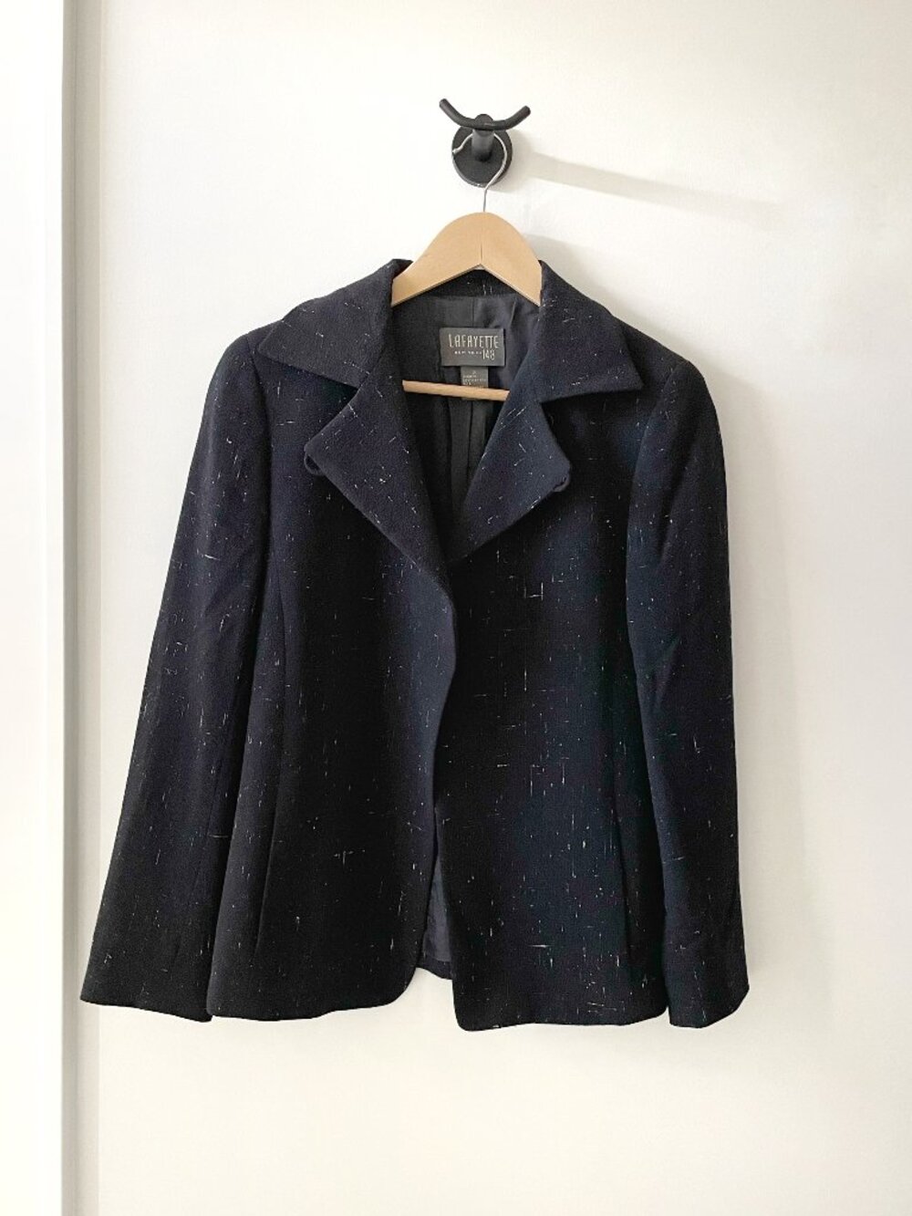 Lafayette 148 New York Wool Blend Speckled Black Blazer | Tailored Minimalist